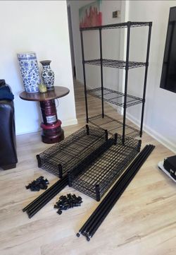 4-Tier Black Metal Wire Shelving Unit (36"x14"x54") - 3 Available!