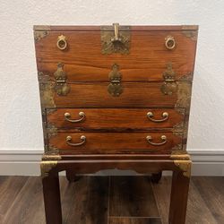 CHINESE CHEST ON LEGS WOOD BRASS SMALL STORAGE CABINET WITH LOCK CHINA VINTAGE WORK BOX