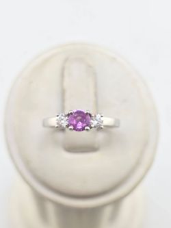 14k white gold diamond and pink sapphire ring
