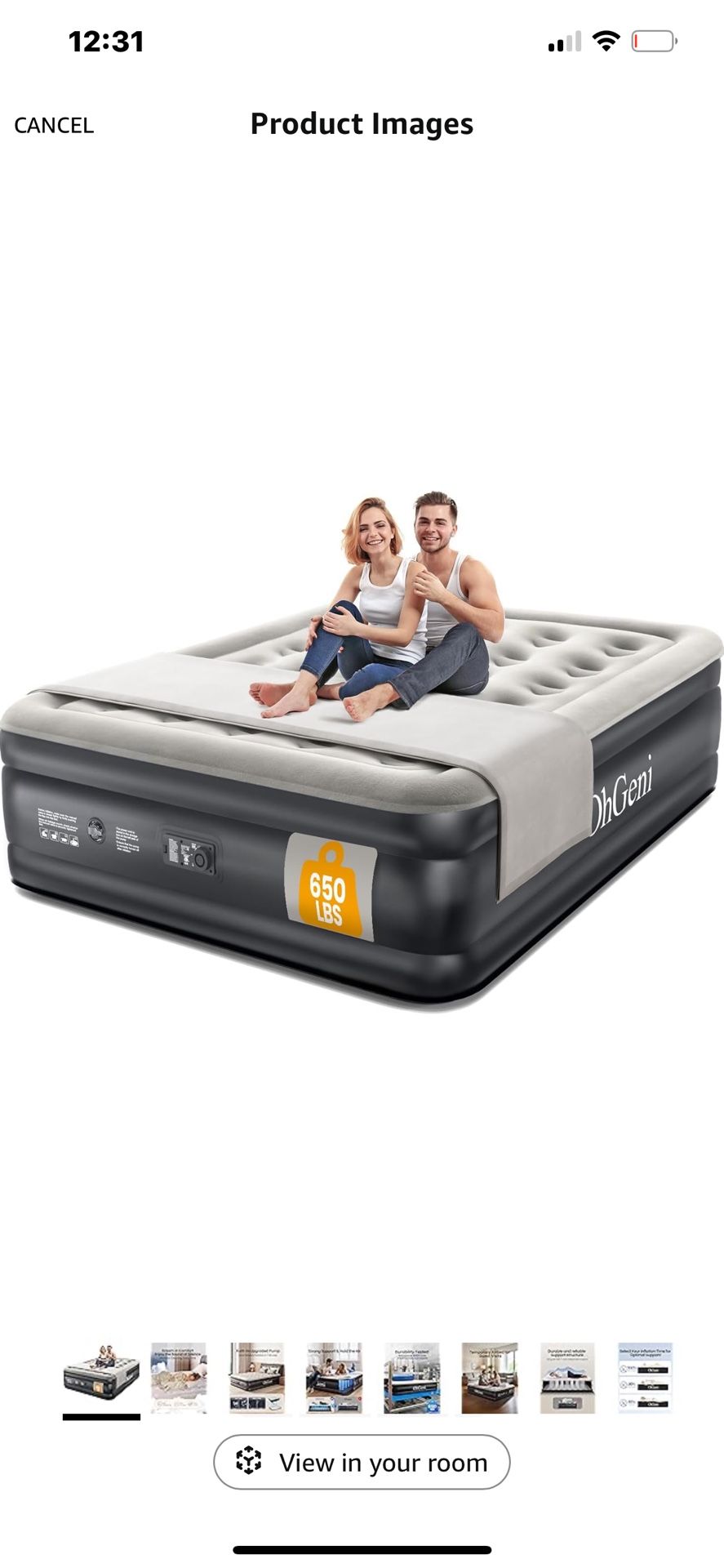 OhGeni Queen Air Mattress with Built in Pump, Inflatable Blow Up Mattress 18 Raised Comfort,Upgraded Surface Portable Mattress, Air Bed for Camping, H
