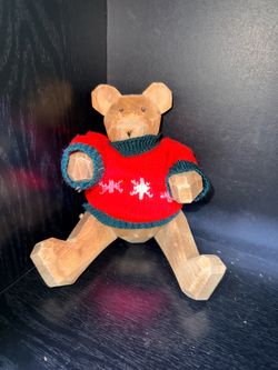 Wooden Bear Figurine with Knit Sweater