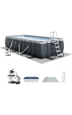INTEX Ultra XTR 18 ft x 9 ft 52 in Above Ground Pool Set, Rectangular Swimming Pool with Steel Frame, 1500 GPH Sand Filter Pump, Ladder, Cover, & Grou