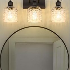 3-Light Bathroom Vanity Light - Oil Rubbed Bronze with Hammered Glass Shades