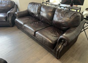Brown Leather Couch And Armchairs 