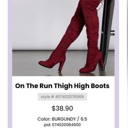 Size 6.5 burgundy Thigh High boots