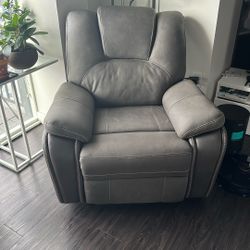 Comfortable Recliner – Like New, Grey Faux Leather, Great Condition