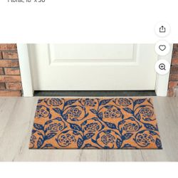 Blue Floral Doormat Rug