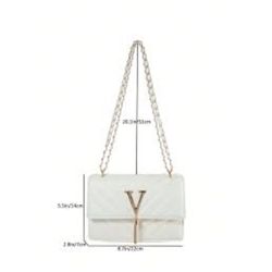 This stylish Victoria’s Secret white quilted shoulder bag features luxurious gold chain straps and a signature “Y”-shaped embellishment on the front. 