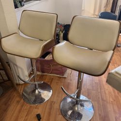 2 Leather/Wood Bar Stools
