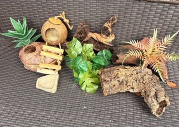 Reptile Enclosure Decor Bundle - Leopard Gecko / Crested Gecko / Small Lizard