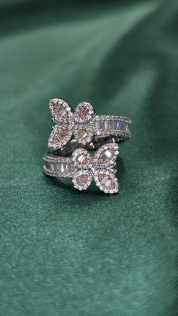 VVS D Moissanite Butterfly Wrap Ring TwoTone Baguette N Pavé 925 