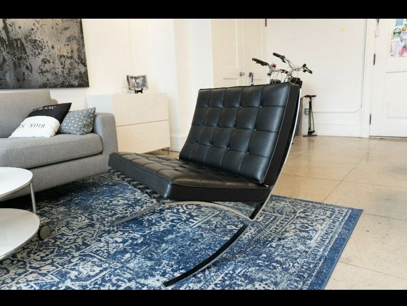 High Quality Barcelona Style Chair & Ottoman - Real Leather - Excellent Condition