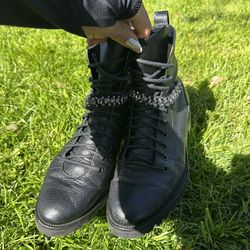 Jimmy Choo Cruz Crystal Strap Combat Booties 38.5