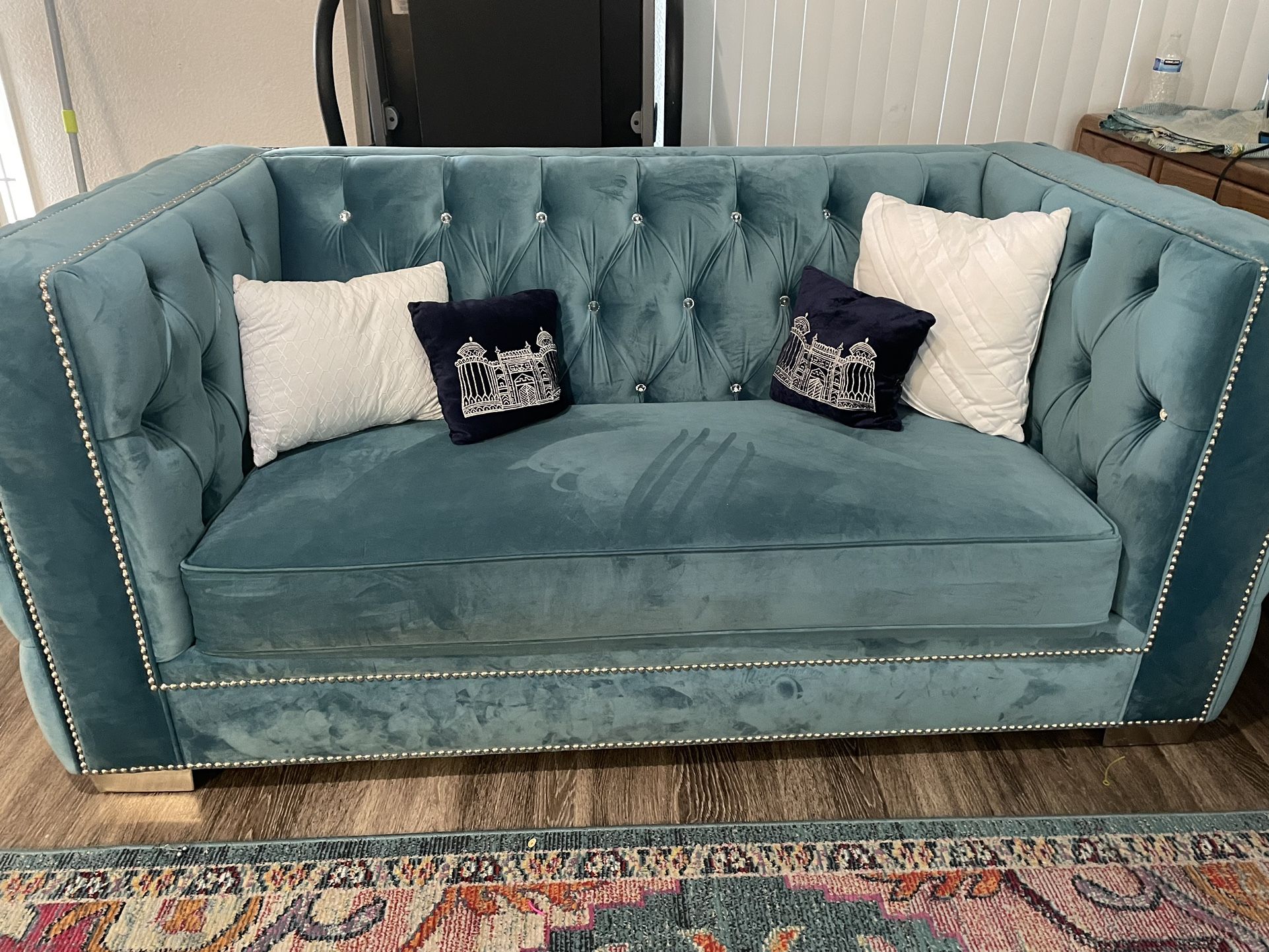 Teal Love Seat/ Sofa