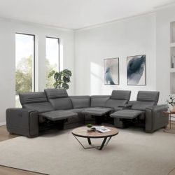 Gray Leather Sectional - 8 Months Old