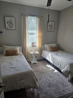 400 ORB for 2 matching twin xl white bedframes with  thick memory foam mattresses