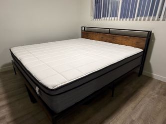 King size vintage wood and metal bed frame