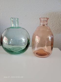 Pink and Green Glass Bud Vases