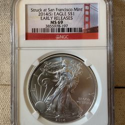 2014 (S) Silver Eagle,Early Releases San Francisco Mint 1oz Red Bridge Label ms69