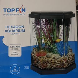 Top Fin 2 Gallon Hexagon Fish Tank W Accessories 