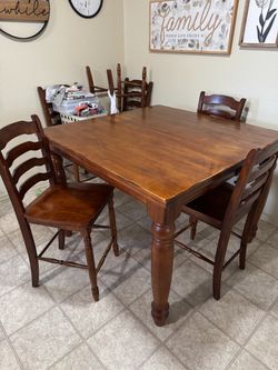 Wood Counter Height Dining Table with 6 Chairs