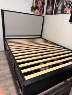 Queen Size Bed Frame With 2 Side Storage
