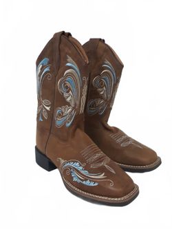 Shyanne Lacey Women 7M Turquoise Blue Floral Embroidered Western Boots BSWSP24P2