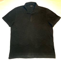 Vince Men's Black Classic Slub Polo Shirt 100% Cotton Short Sleeve Size L