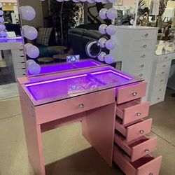 Pink Vanity Desk With 6 Storage Drawers!!!