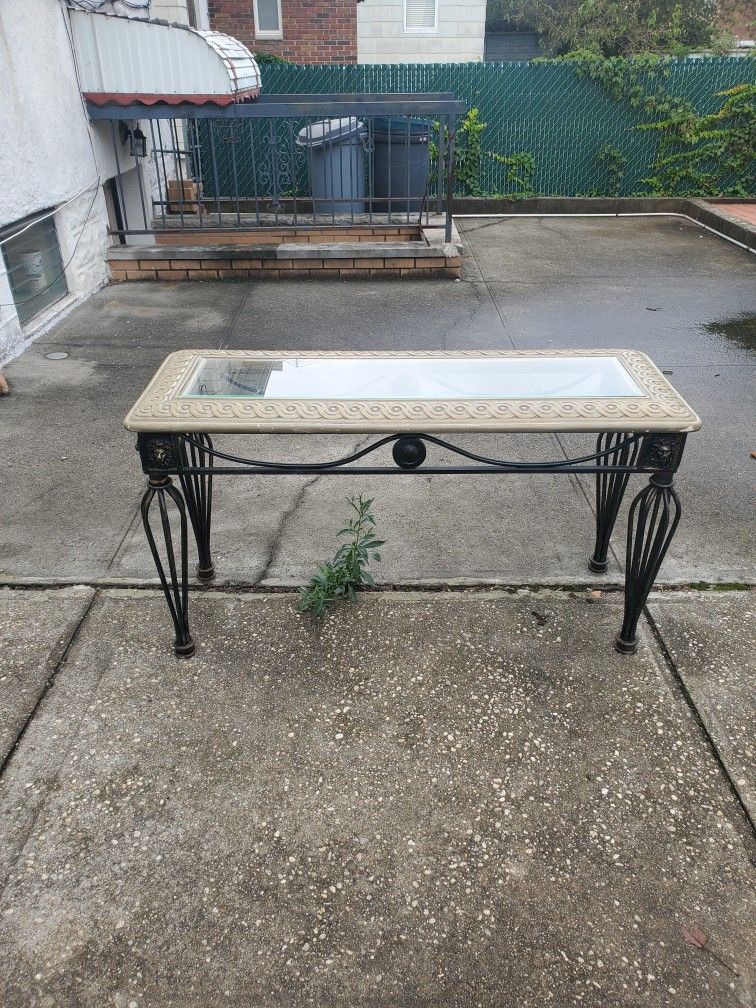 Beautiful Iron and Glasstop Console Table