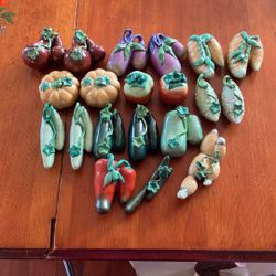 20 Asian? Solid Pottery Small Vegetable Figure Figures