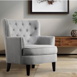 Rosevera Harris Velvet Upholstered Club 34.5”H, Barrel, Wingback Tufted Button Armchair, Contemporary Nailhead Accent Chair for Living, Bedroom, Recre