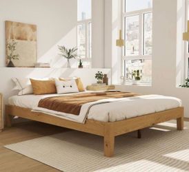 Mid Century Honey Brown Solid Wood Frame Full Size Platform Bed