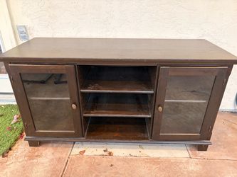 Dark Wood TV Stand with Glass Doors