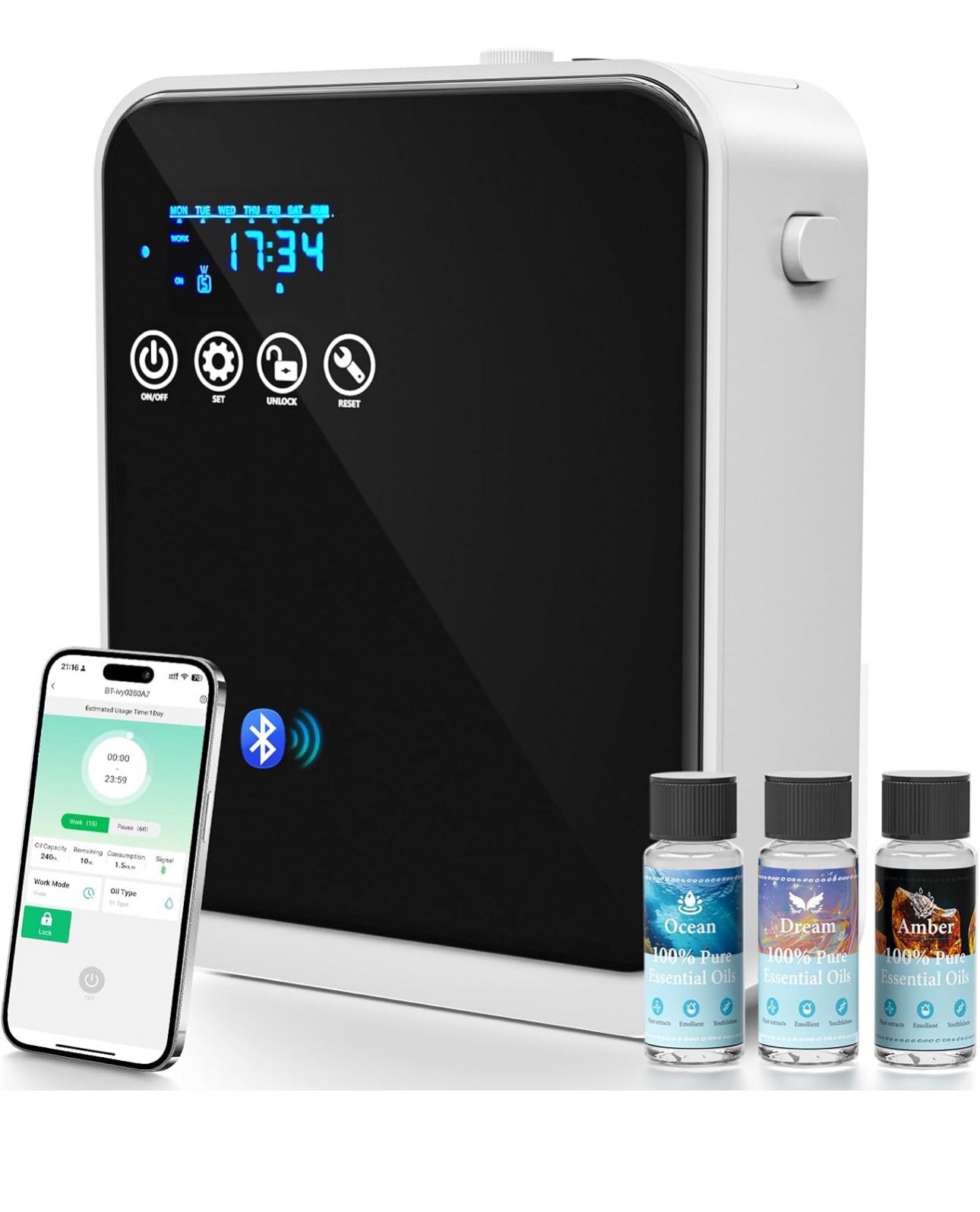 New-Waterless Essential Oil Diffuser,Aromatherapy Scent Diffuser Air Machine with Smart APP & Touch Screen,1500 sq.ft Coverage,250ml Capacity|Whole Ho