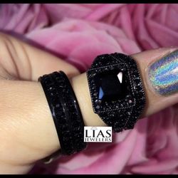 New S925 Black Gunmetal Wedding Ring Set His Hers 