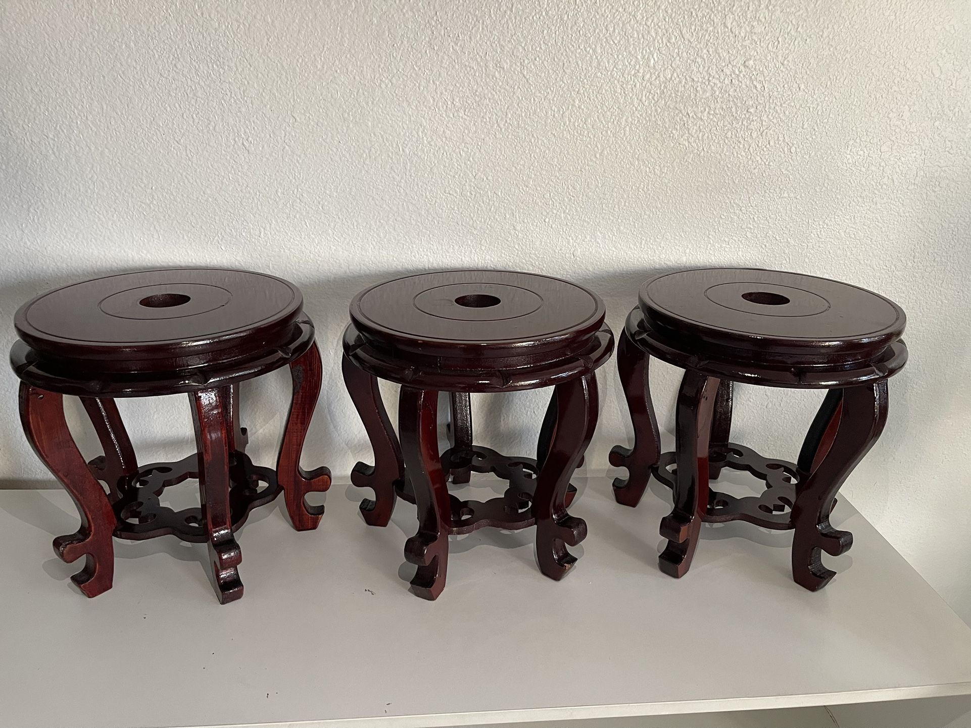 Asian Display Stands—Tall Fish Bowl Stands—Oriental Rose Wood Stands (12”tall x 12”wide $45 each)