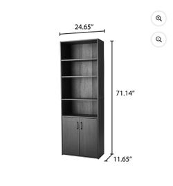 Mainstays Traditional 5 Shelf Bookcase with Doors, Black Finish