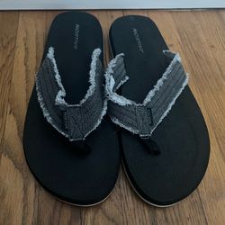 NORTIV 8 Men's Size 15 Flip Flops REVIVA-3 Black Frayed Canvas Sandals