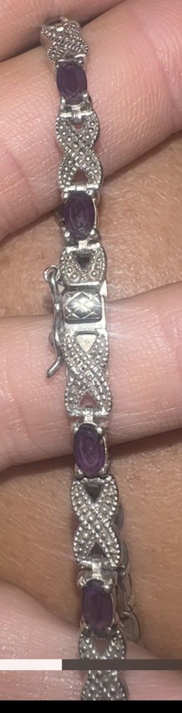 Vintage Purple Amethyst Tennis Bracelet 925 Sterling Silver