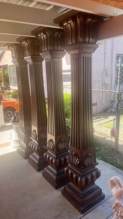 Set of 4 Dark Wood Decorative Columns