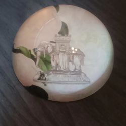 Unmarked Clear Glass Paper Weight Of Elephant With Pink And  Green Colors