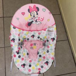 Disney Baby Slip Resistant Vibrating Infant Baby Bouncer, Minnie Mouse Spotty Dotty by Bright Starts