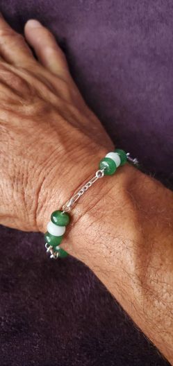 New Sterling Silver 925 Green Aventurine And White Quarts Beaded Bracelet Size 8.5