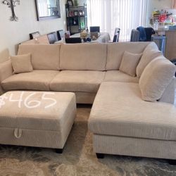 Beautiful 3-Pc Beige Corduroy Sectional Sofa Set