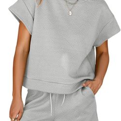 Dokotoo Women's 2 Piece Outfits Sweatsuit Casual Short Sleeve Pullover Tops