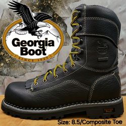 New GEORGIA BOOT 9" Amp Lt Composite Toe Waterproof Logger Work Boots Botas Size: 8.5