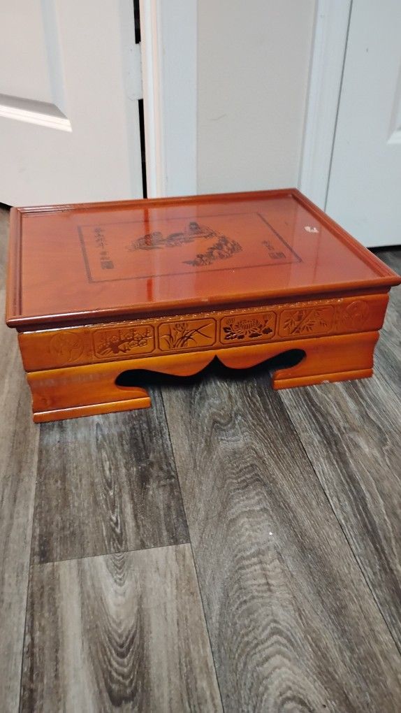 Vtg Carved Asian Serving Table Tray Stand Wooden
20"LX15"WX6.5"H