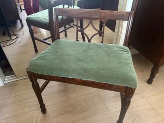 Antique Wooden Vanity Chair Green Velvet Seat