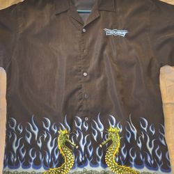 Dress Shirt Yellow/Blue Dragon On Flames